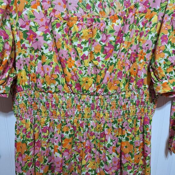 Terra & Sky Womens Size 2X 20/22W Dress Smocked Torso Floral Print 100% Cotton - Picture 5 of 12
